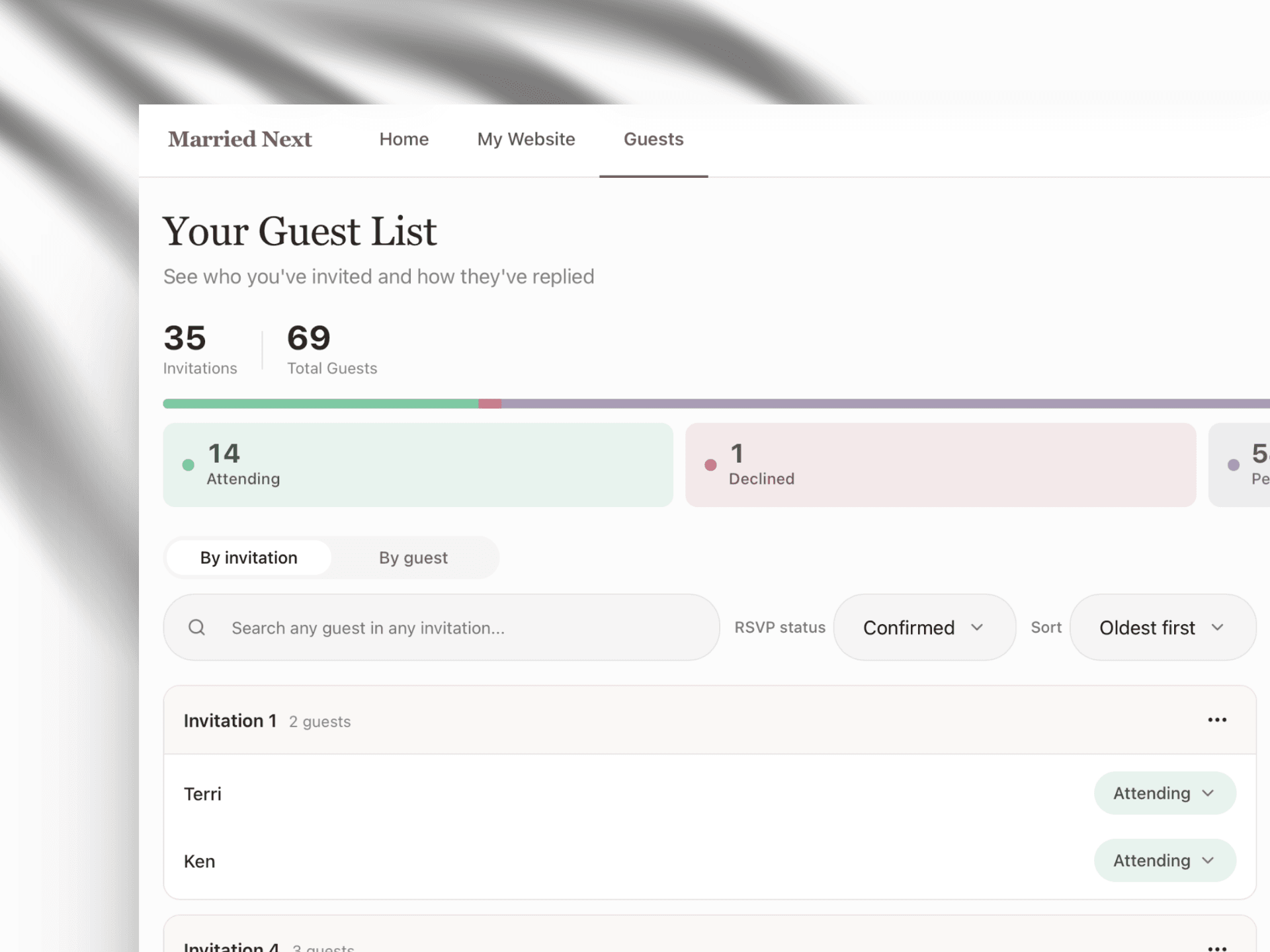 Guest list management dashboard with RSVP tracking